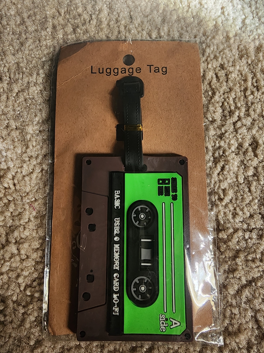 NWOT $8 Retro Cassette Luggage Tag in Brown and Neon Green